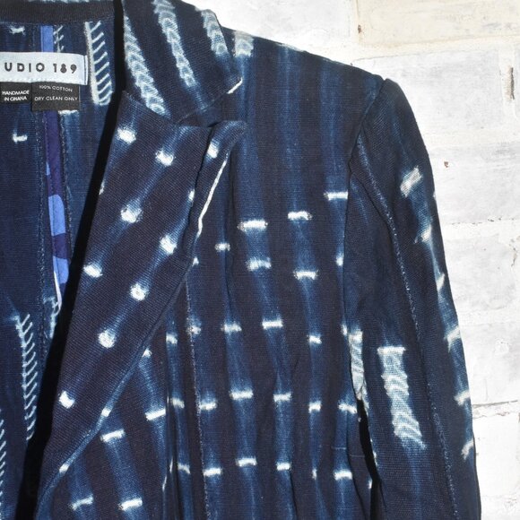 Studio 189 Indigo Handmade in Ghana 100% Cotton Blazer Size Medium - Picture 5 of 7